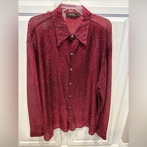 Dellini mens disco sequin shirt metal buttons quality vintage Red 03  Large